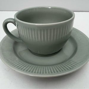Pottery Barn Ribbed Cup and Saucer Set of 2 Sage Green Cottage Core